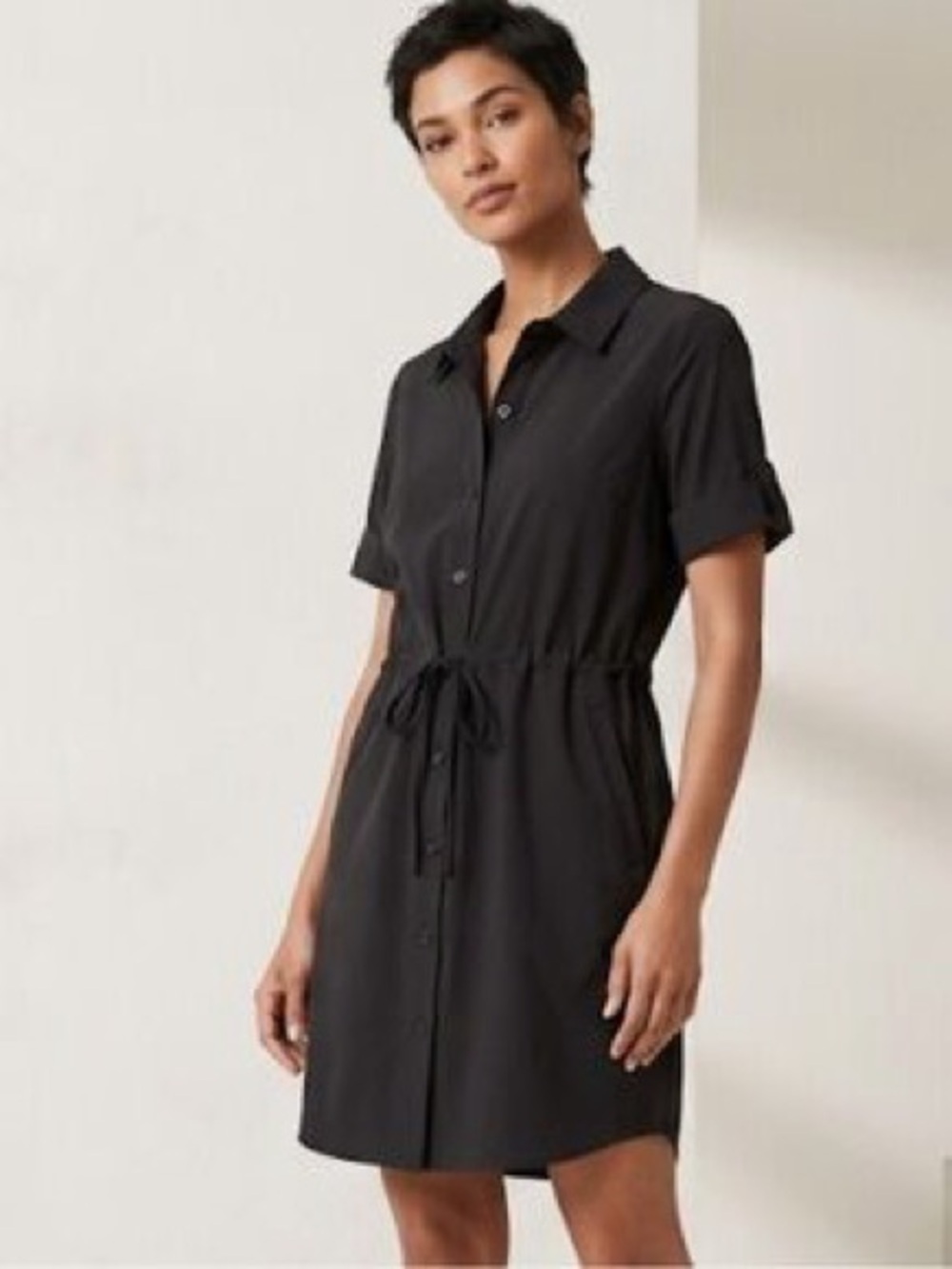Halston short-sleeve shirt dress in black